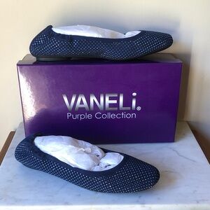 Vaneli Navy Rhinestone-Studded Ballet Flats